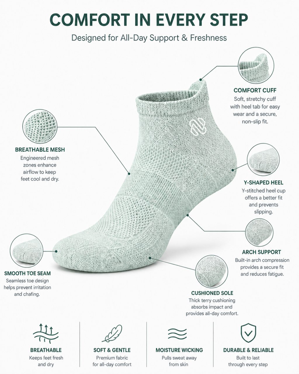 Everyday Pastel Sports Socks(5 pack)
